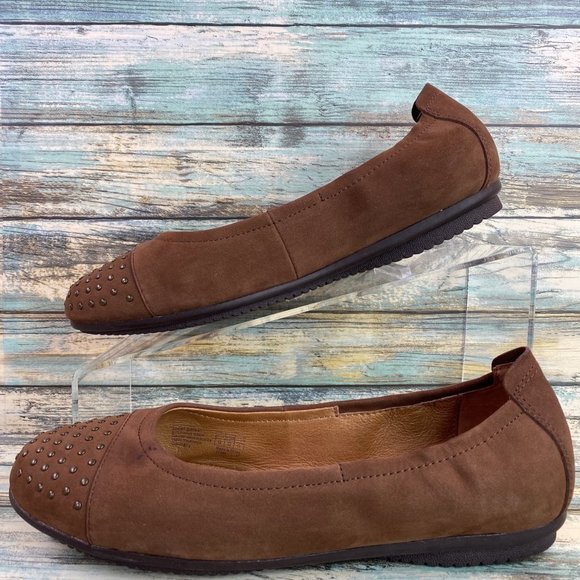 Josef Seibel Womens Size 6-6.5M Ballet Flat Shoe Brown Leather Studded Cap Toe - Picture 2 of 13
